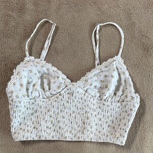 White Floral Smocked Crop Top